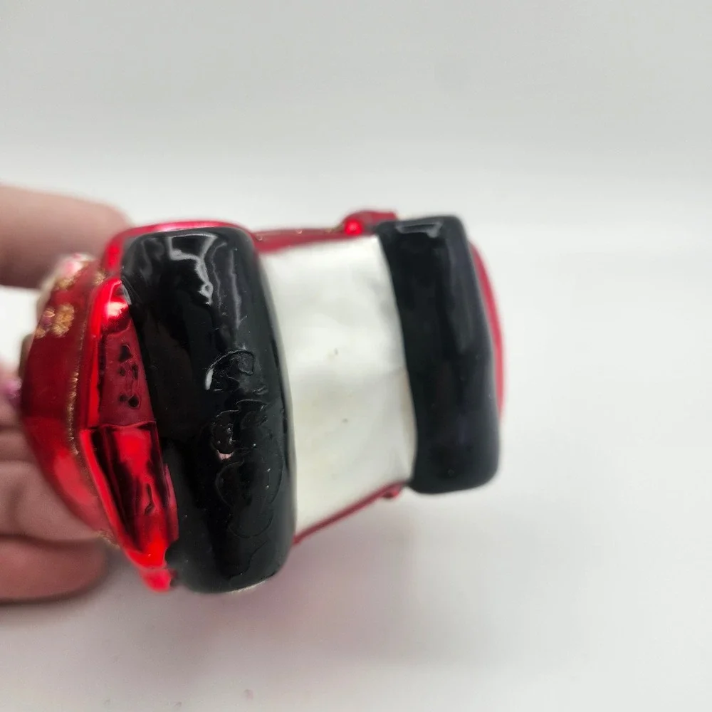 Vintage Polish Blown Glass‎ Santa in Red Car Christmas Ornament Hand Painted